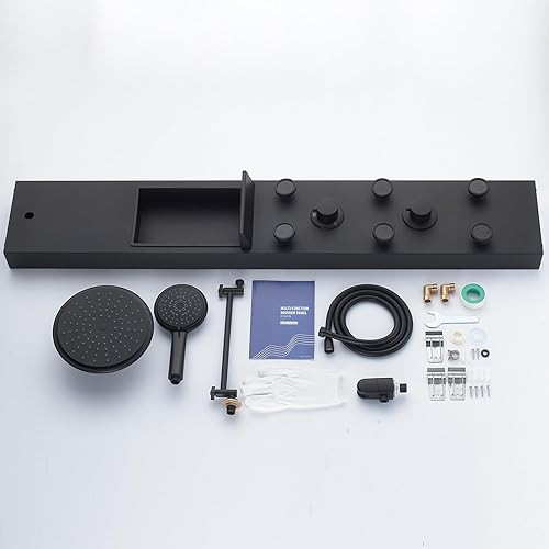 Vista 8 de POPFLY Sistema de Panel de Torre de Ducha con Altura de Brazo de Ducha Ajustable, Sistema de Cabezal de Lluvia, Panel de Ducha de Acero Inoxidable