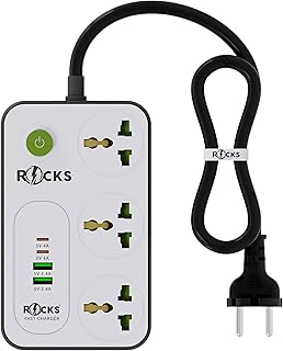 مشترك كهرباء بـ 3 مقابس بريطانية مع 4 منافذ USB (منفذي USB نوع A و 2 نوع C)بطول 2 متر - لون أبيض