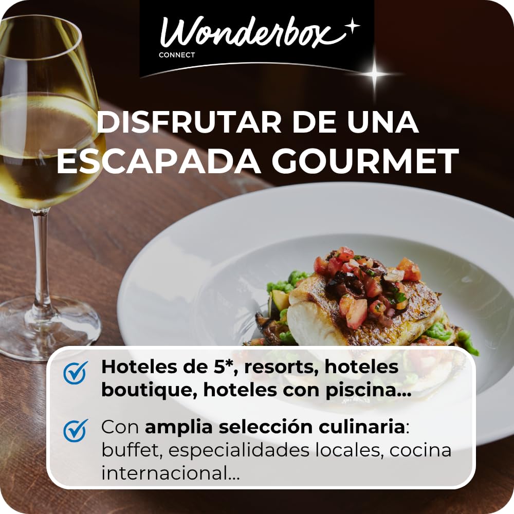 WONDERBOX – Cofre Regalo Estancia gastronómica - 1 Noche en pensión Completa para 2 Personas - Escapada para Parejas - Regalar experiencias - Hoteles en España con Comida y Cena Incluidas