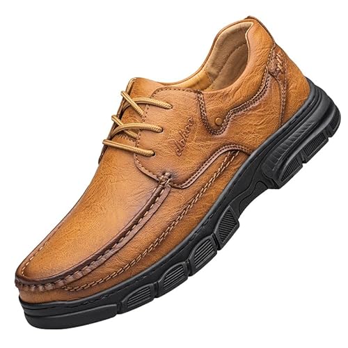 Fashionable Large-Size Men's Thick-Soled Comfortable Casual Shoes. Lightweight and Breathable. Lace-up and wear-Resistant Soft Sole. Suitable for Business and Formal Occasions. (Light Brown,6.5)