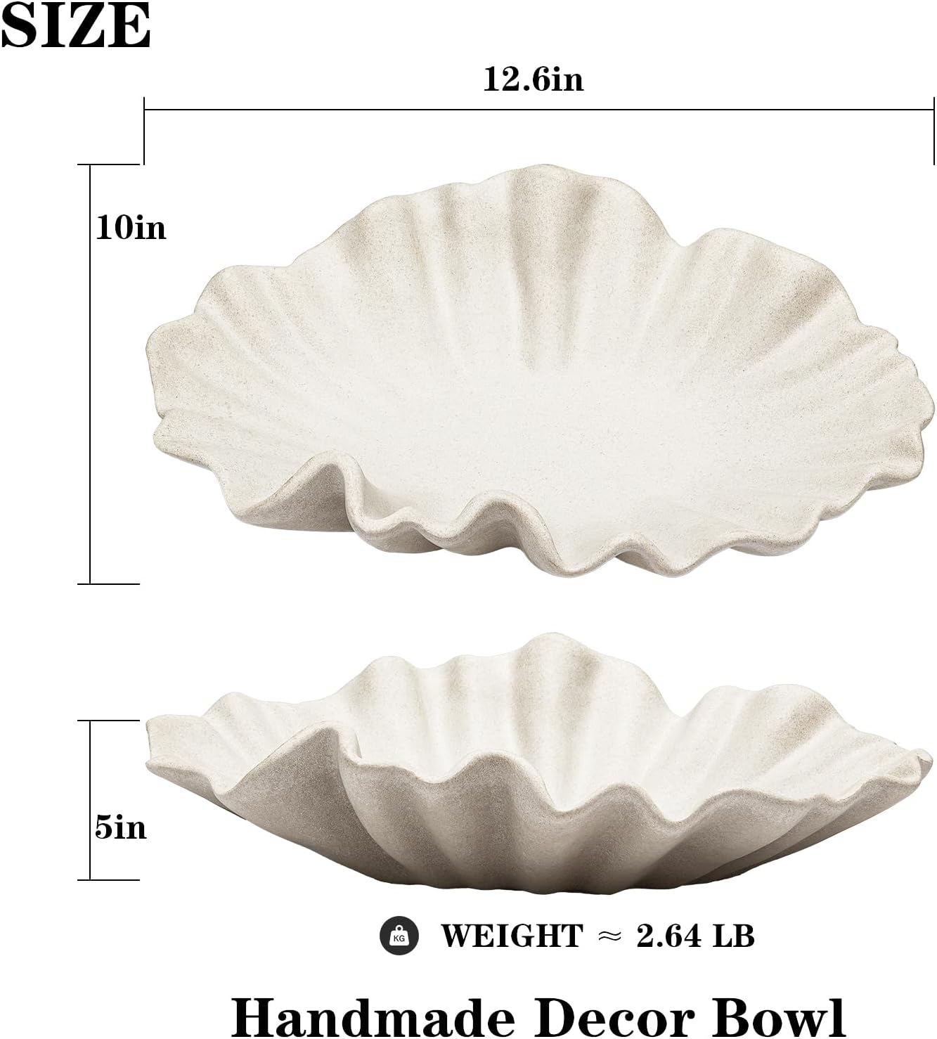 Beige Large Decor Bowl for Key & Purse - 12.6" Resin Shell Bowls