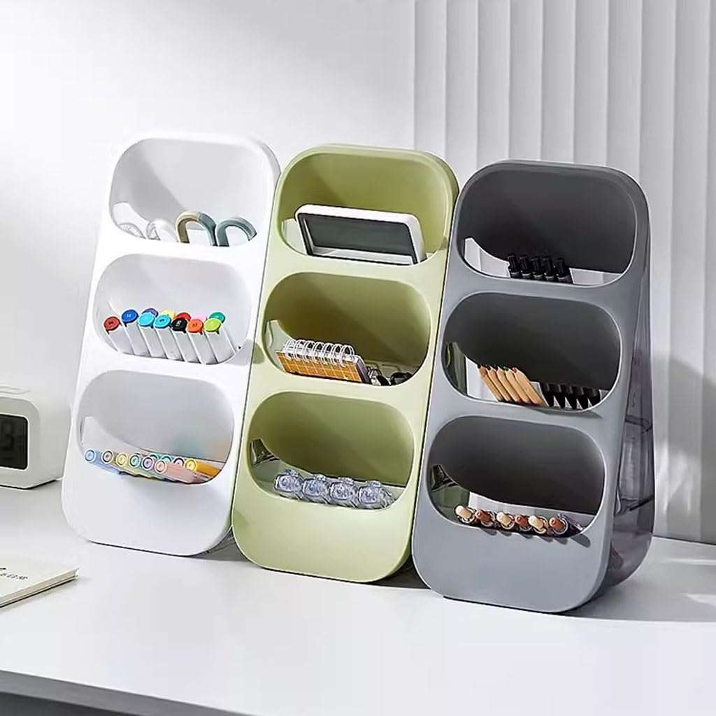 Portapenne da scrivania, organizer da scrivania a 3 scomparti, per matite e pennelli per scuola, ufficio, uso domestico, design obliquo per una gestione efficiente dello spazio