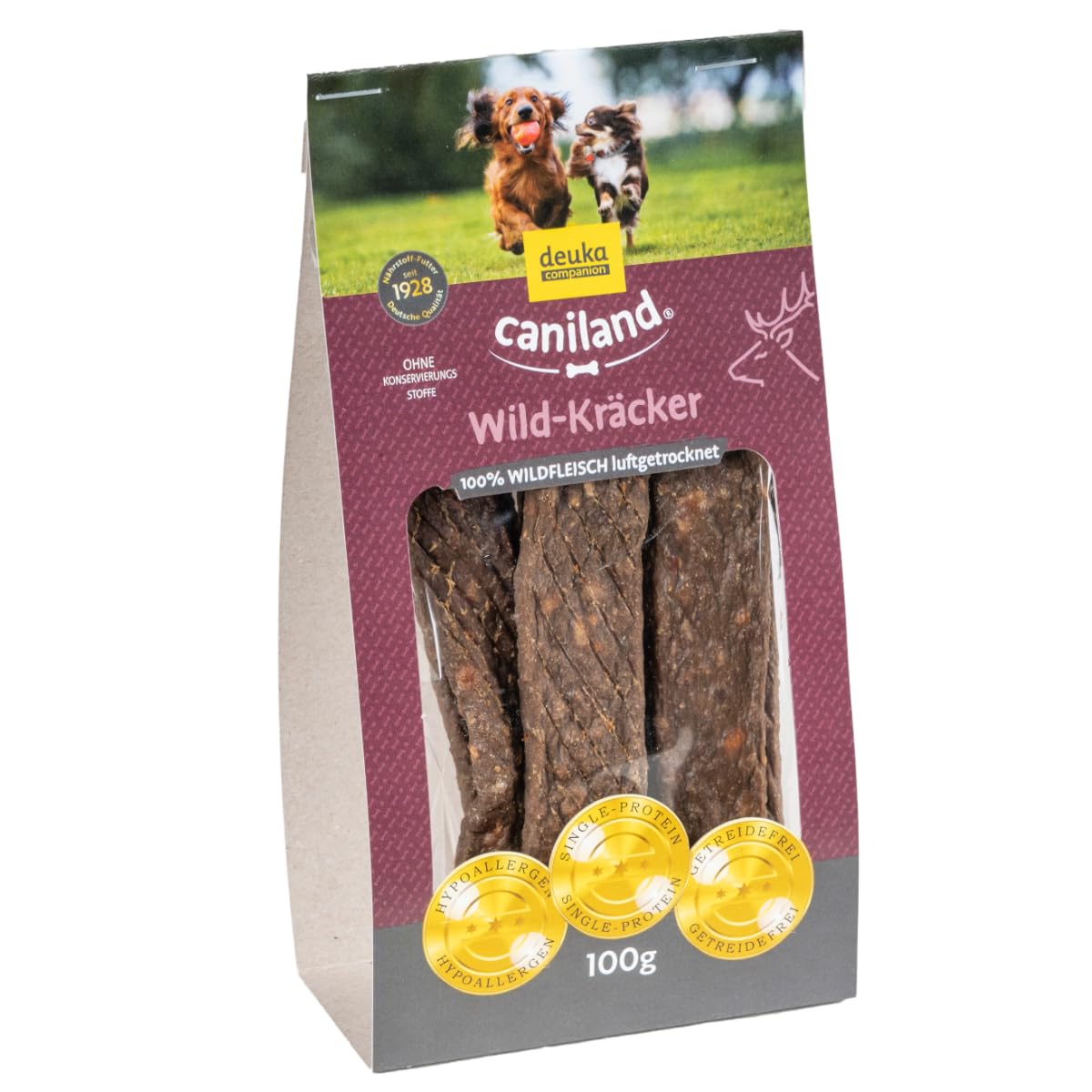 Caniland Galletas Silvestres, 100% Rayas de Caza, golosinas para Perros, sin Cereales