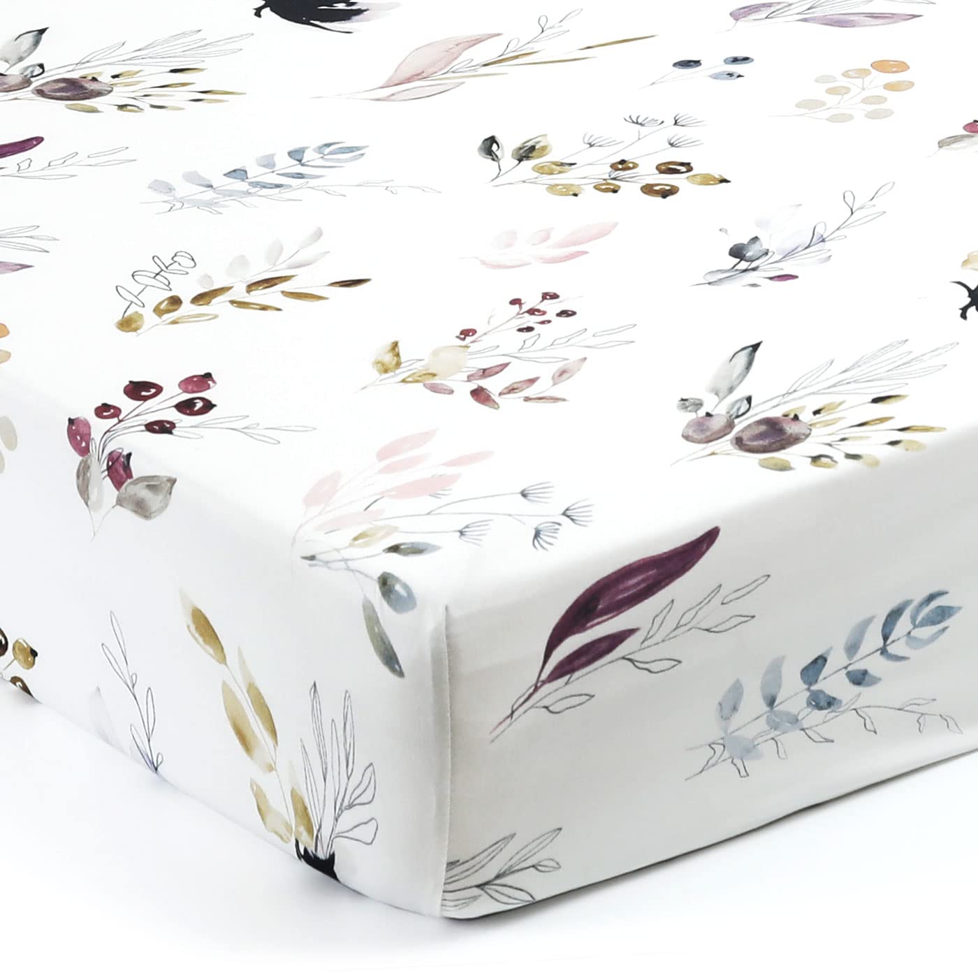 GRSSDER Juego de 2 sábanas bajeras elásticas de punto jersey ultra suaves para cuna, se adapta a todos los protectores de colchón estándar de cuna, seguras y cómodas, bonita flora morada botánica para