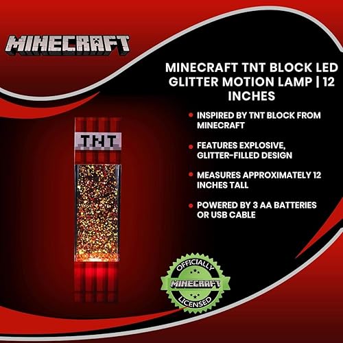 Miniatura 7 de Minecraft TNT Block Glitter Motion Lamp | Luz LED, lámpara de mesita de noche para escritorio | Esenciales de habitación con temática de videojuegos