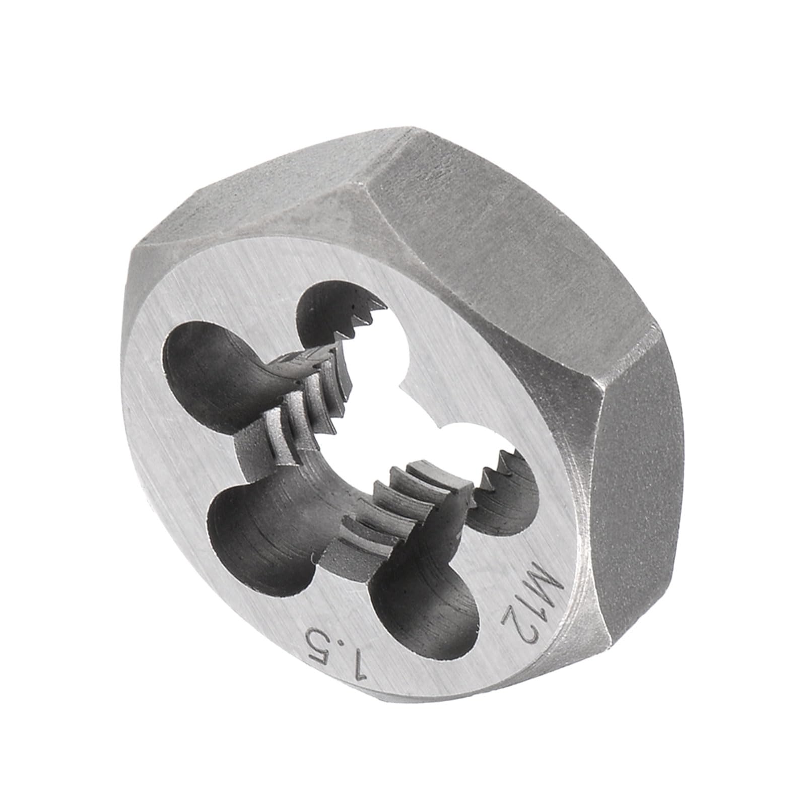 CoCud Hex Rethreading Die, M12 x 1.5 Pitch, Carbon Steel Cylindrical Pipe Threading Tool with 5 Chip Holes - (Applications: for Threading Repairing)