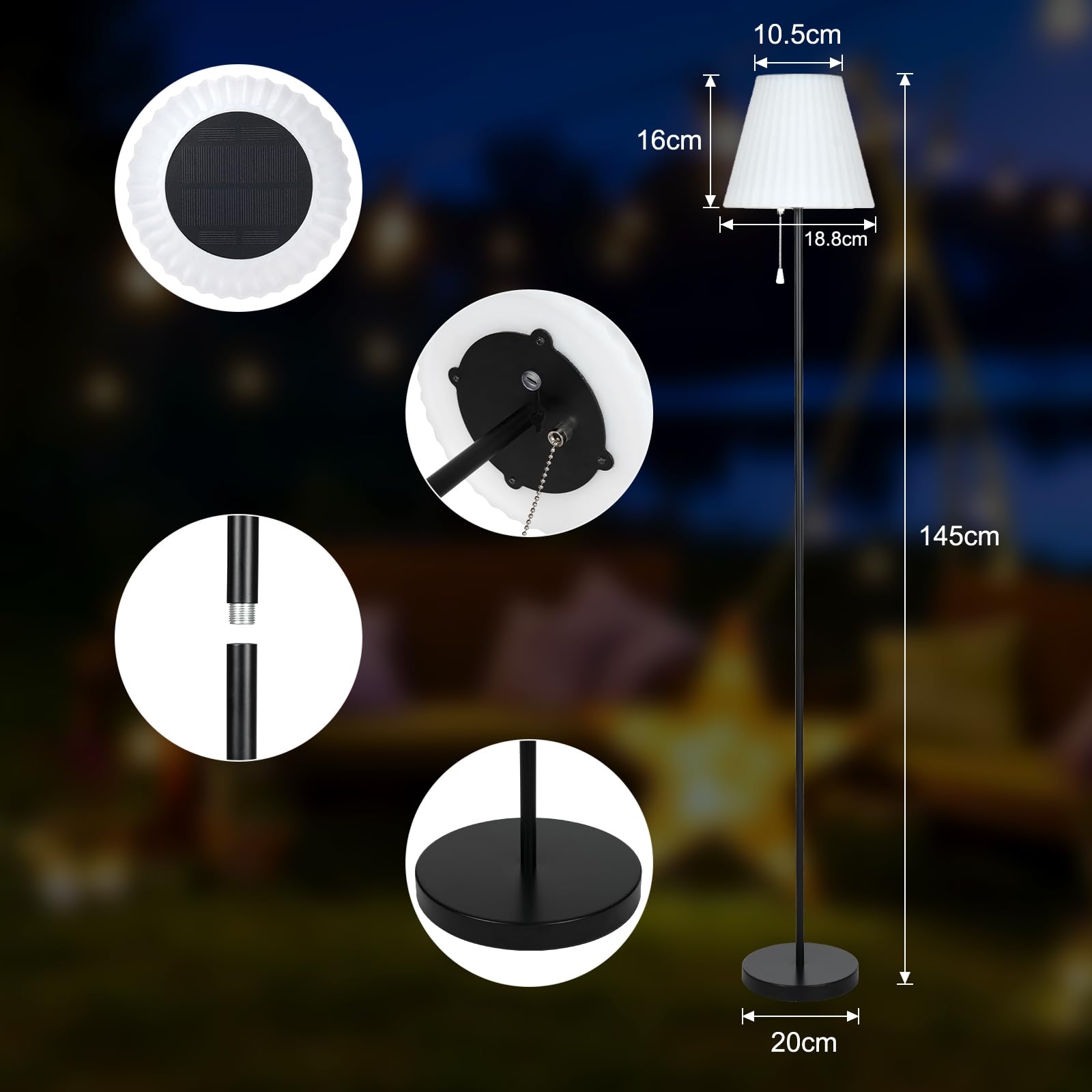 Lixada Solar Stehlampe Outdoor, Dimmbare LED Solarlampen mit Lichtsensor, Warmweiß und RGB, IP65 Wasserdicht, USB Aufladbar, Akku Stehlampe für Innen und Außen, Ideal für Terrassen und Gärten