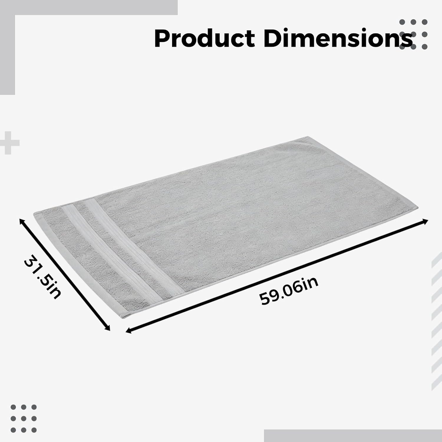 BOSREROY Quick-Dry Gray Bath Sheet, Cotton, 59 X 31.5 in / 150 X 80 Cm, 5A Grade Sanitary, Soft and Odor Resistant