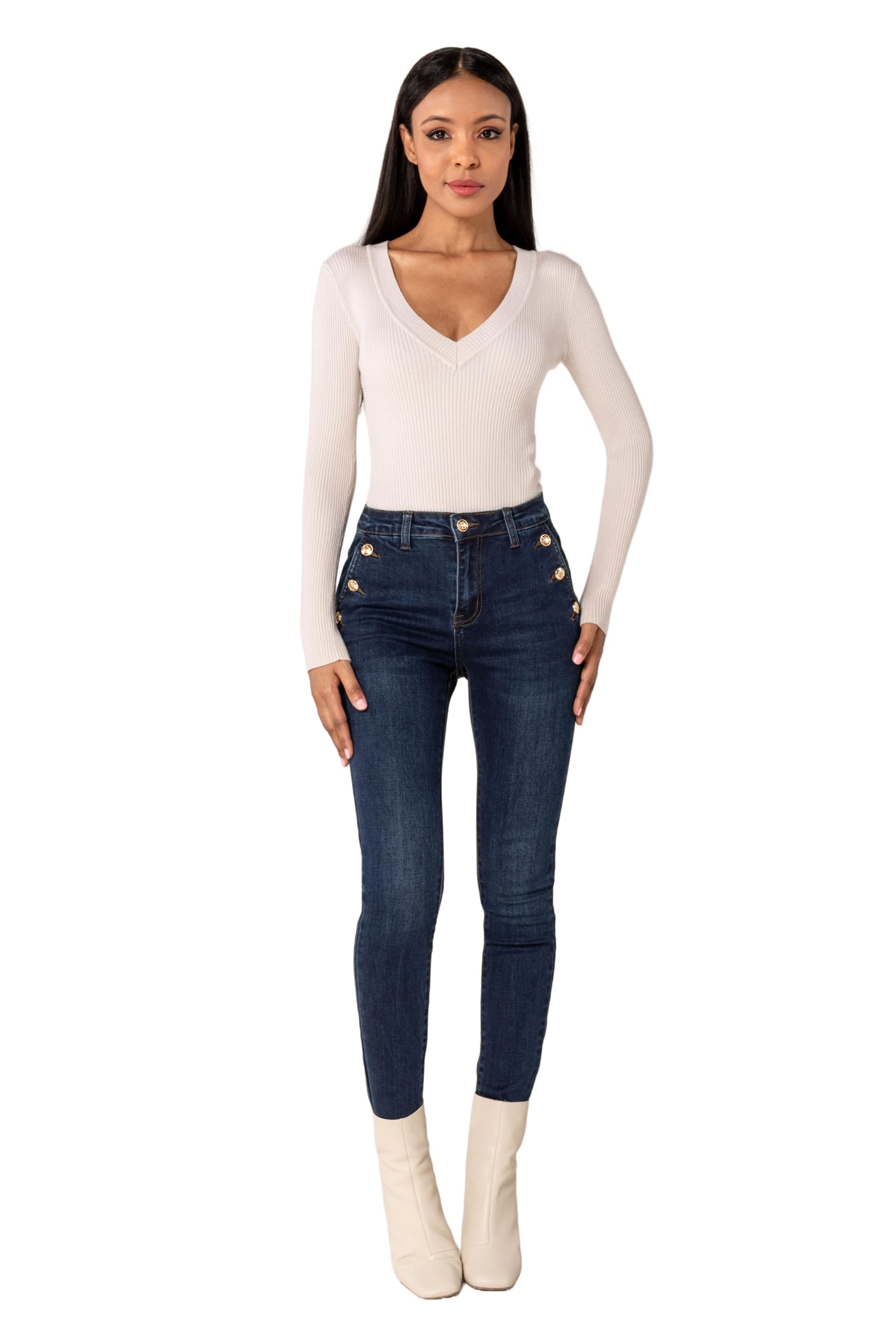 Nina Carter P217 Jeans skinny da donna, a vita media, look usato, jeans elasticizzati