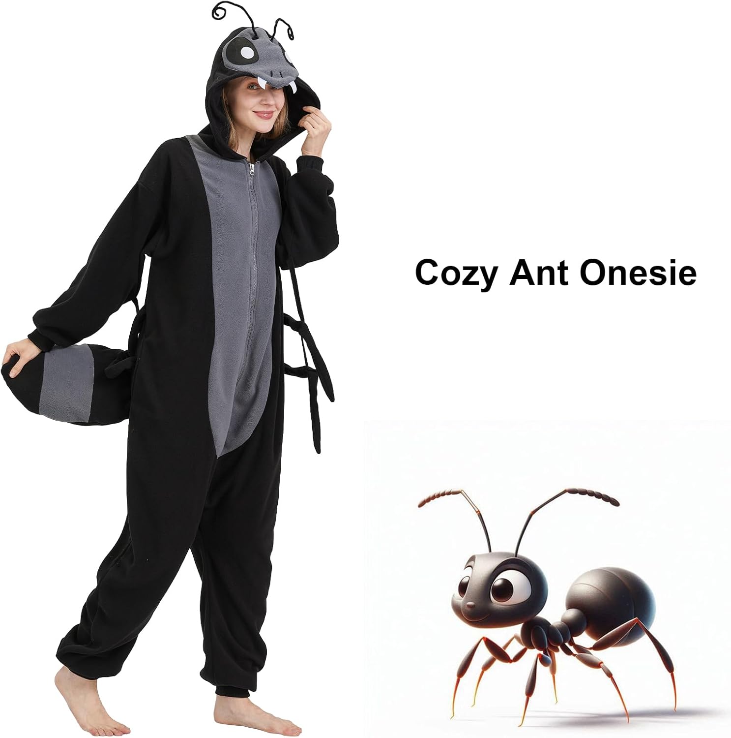 Ant Onesie Pajamas for Adults Halloween Costume Fun and Cozy Ant One-piece Sleepwear - Image 5