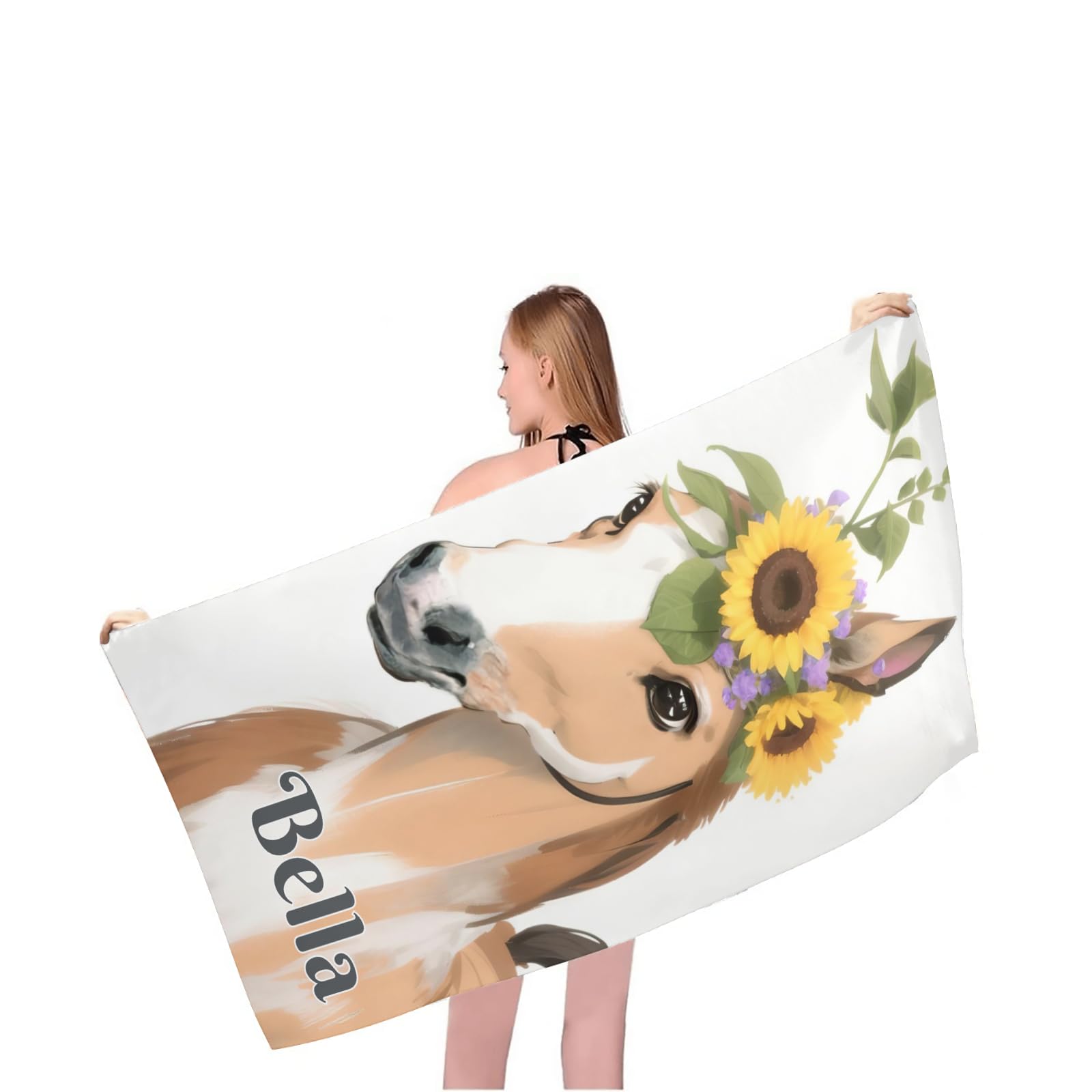 CUXWEOT Custom Personalized Baby Horse Watercolor Microfiber Beach Towel with Name Sand Free Mat Quick Dry Absorbent 30 X 60 inch Large Pool Towels Blanket for Women Men Kids Boys Girls