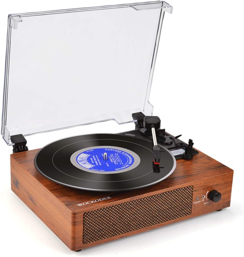 WOCKODER 3-Speed Turntable with Speakers