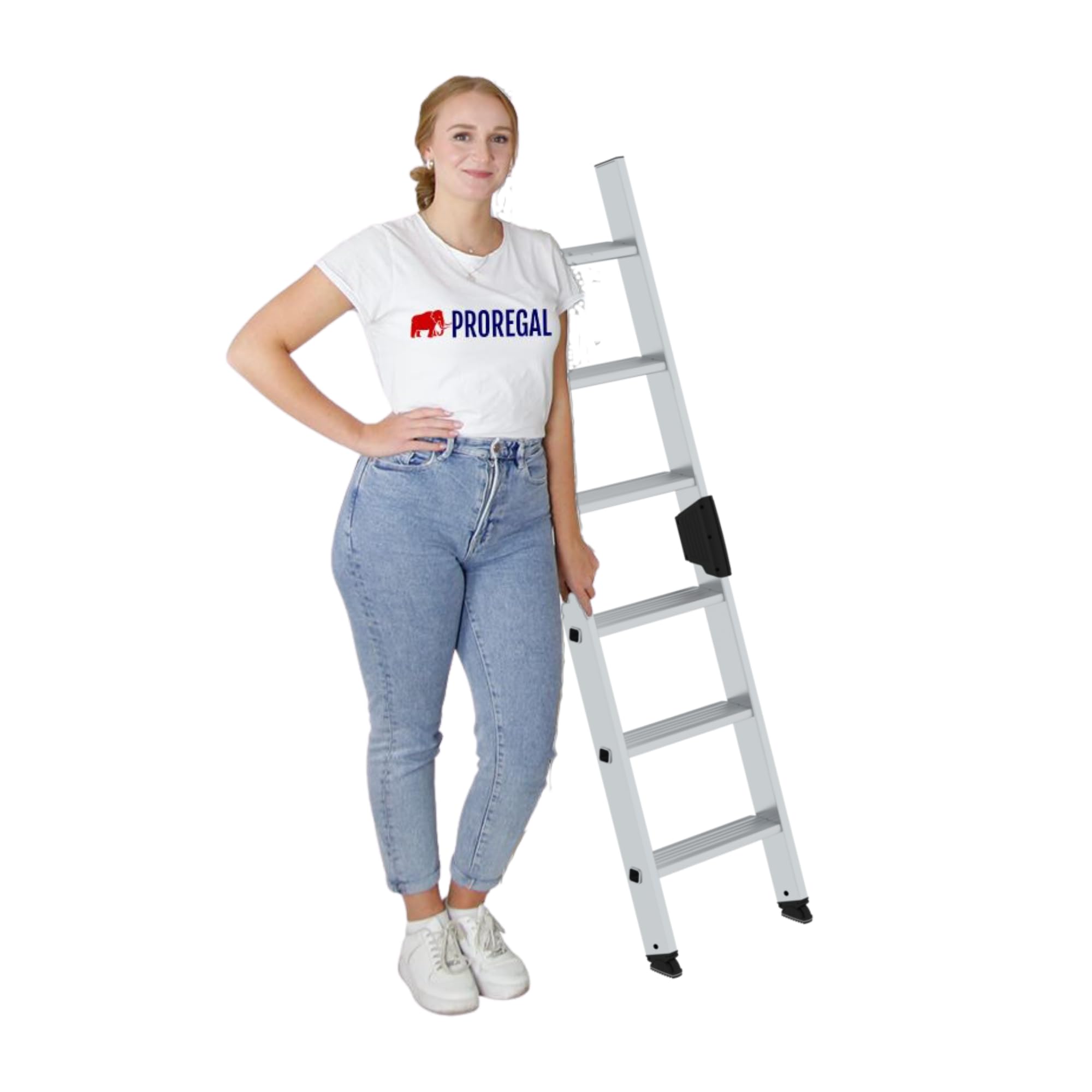 PROREGAL Stufen-Anlegeleiter ohne Traverse | 6 Stufen | Leiter, Teleskopleiter, Trittleiter, Bockleiter, Sprossen-Doppelleiter