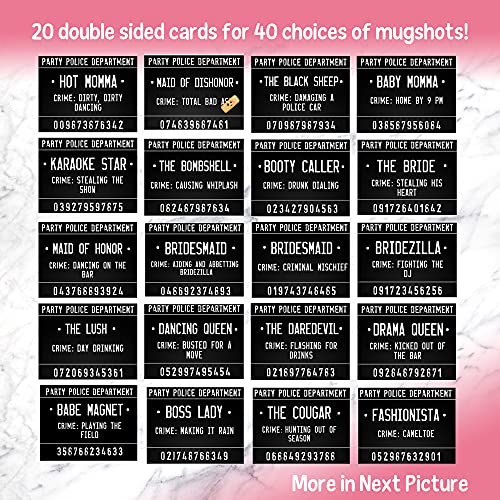 40 Unique Crimes On 20 Bachelorette Party Mugshot Signs! Game And Activity Instructions Included! These Photobooth Props Are Also A Great Idea For Birthdays, Girls Night Out, Stagettes And Nye! #TOP3