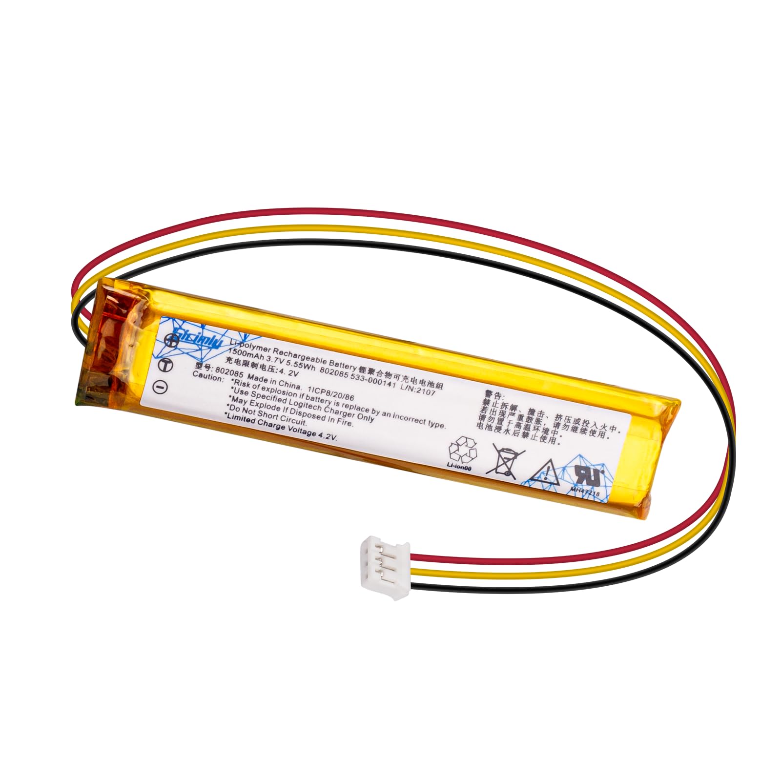 K800 Battery for Logi K800 MX Keys YR0073, 802085P 802085 533-000177 533-000221 533-000141,Wireless Keyboard Mouse Replacement Battery,1500mAh