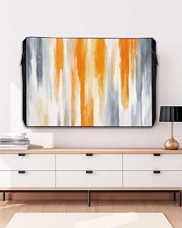 Outdoor TV Cover 30 to 32 Inch Orange Gradient Oil Painting Style Weatherproof Waterproof TV Screen Protector with Zipper&Pocket Gray Ombre Stripe Outside Flat TVs Enclosure