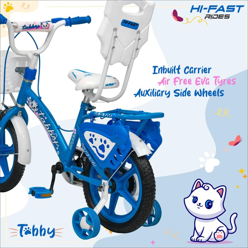 Image of HI-FAST Tabby 14T Kids Cycle for 2-5 Years Girls & Boys with Back Carrier & Training Wheels || 95% Pre Assembled || Single Speed Road Cycle