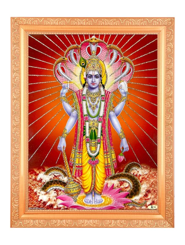 Vishnu Bhagwan cadeau religieux hindou cadre doré pour fête et pendaison