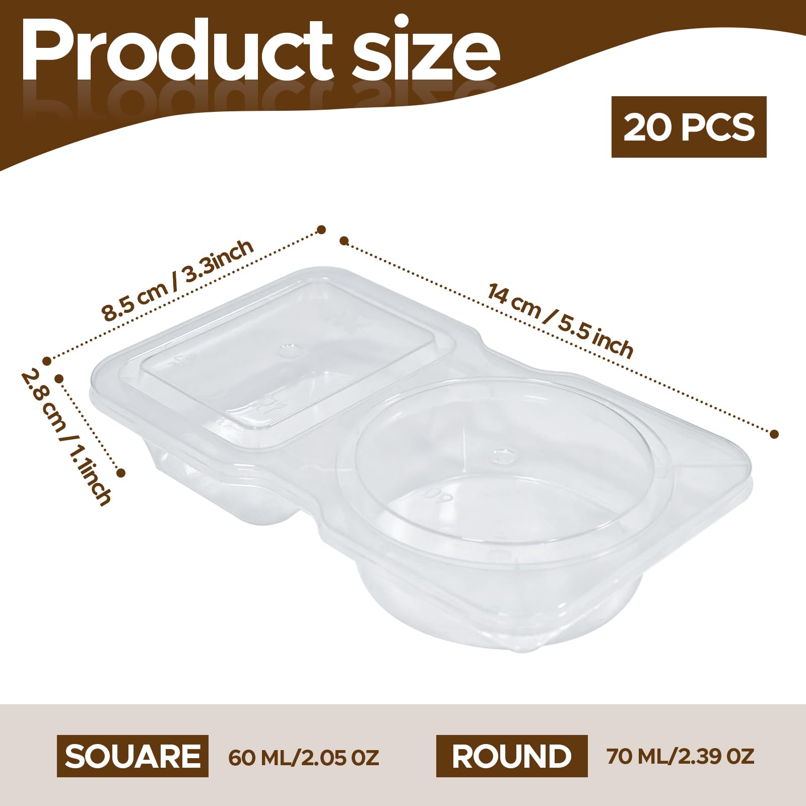 Reusable on the Go Snack Containers, Contenants Plastique avec 2 compartiments, Petits récipients à condiments Boîte à condiments à compartiments Double Compartment Condiment Container