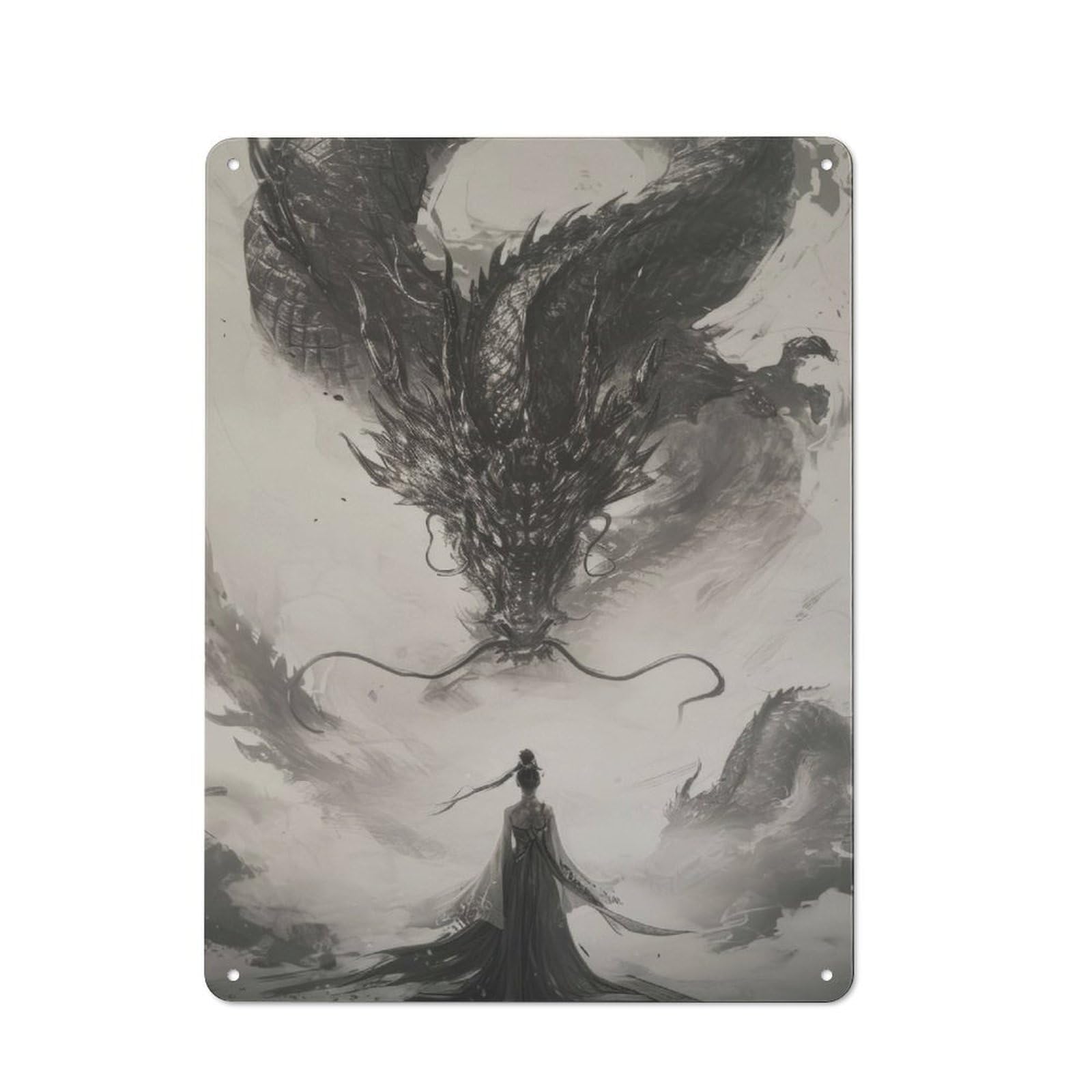 Junmoney Chinese Dragon Princess Tin Wall Plaque 40X30cm With For Studio Or Craft Room, For Metal Sign Collectors, For Kitchen And Home Bar Decor