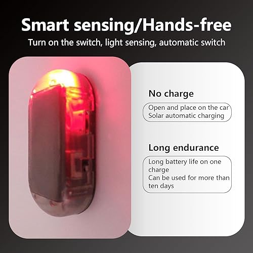 Miniatura 3 de 1 luz LED solar intermitente de seguridad para automóvil con puerto USB, accesorios de luz de alarma antirrobo para vehículos, luz de advertencia de