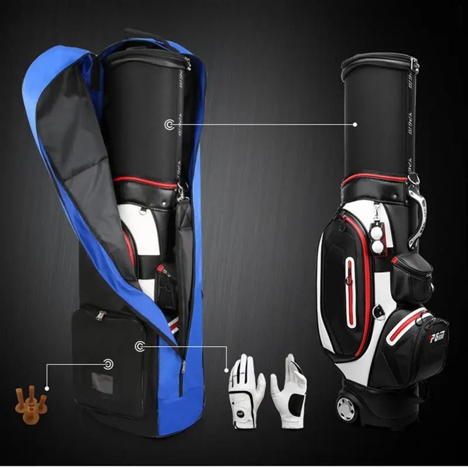 Golf Reisetasche Reise-Golftaschen mit Rädern for Fluggesellschaften Faltbare Luftfahrttasche aus Nylon Strapazierfähige Golfschlägertaschen Aufbewahrungstasche for Golfzubehör Golf Travel Bag(ColorC)