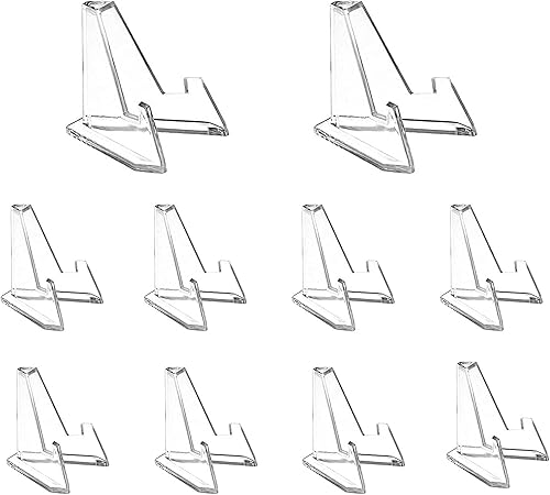 HillSpring Paquete de 10 caballetes pequeños transparentes de 1.4 pulgadas, mini caballete de mesa de acrílico, soporte de exhibición para monedas
