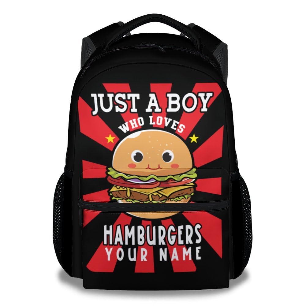 BEOIIBIRD Custom Hamburger Backpack for Boys, 16 Inch Black Backpacks Kindergarten, Cute Lightweight Bookbag for Kids