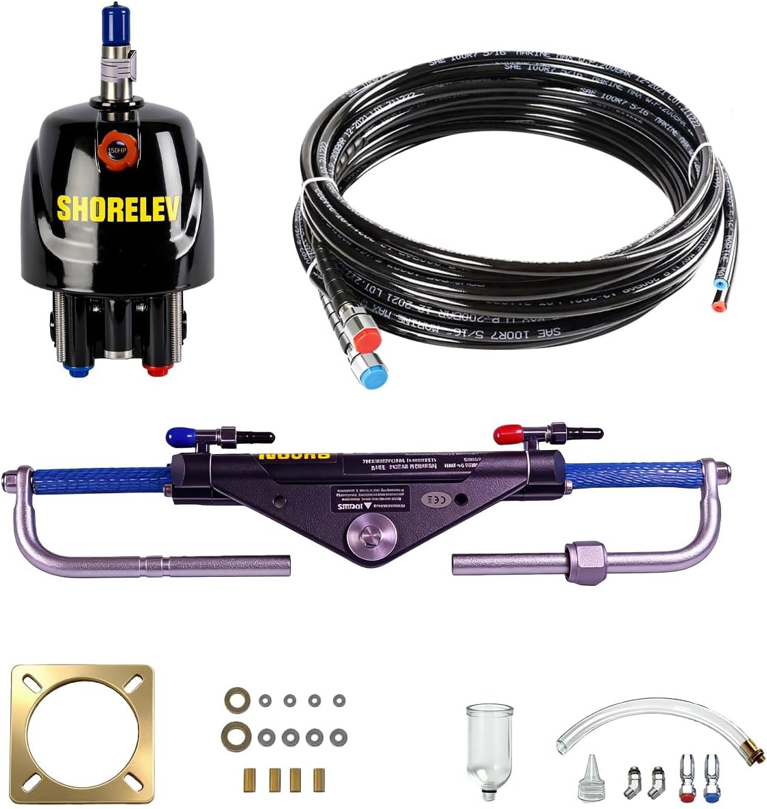 Hydraulic Steering Kit for Boats up to 150HP, 1000PSI Pump + Cylinder + 2x20ft Hose (5/16") + Fittings, Boat Hydraulic Steering System for Outboard Marine Systems