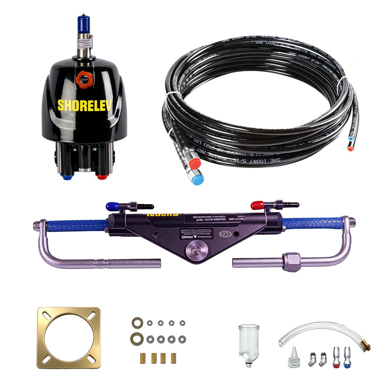 Hydraulic Steering Kit for Boats up to 150HP, 1000PSI Pump + Cylinder + 2x20ft Hose (5/16") + Fittings, Boat Hydraulic Steering System for Outboard Marine Systems