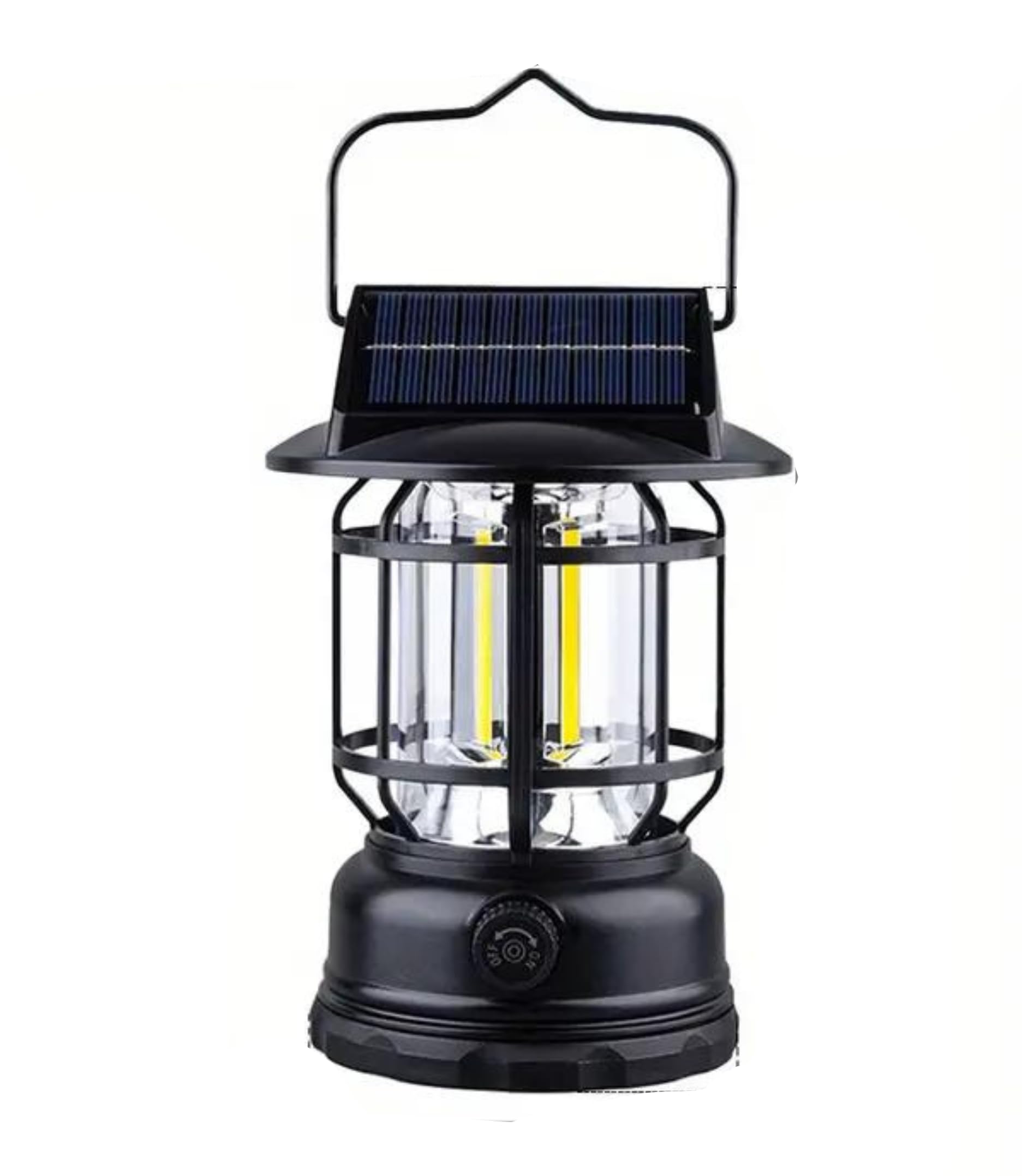 Vanez - Electronics LED Solar Camping Lantern, Vintage Style Portable Tent Light with Infinite Knob Dimming, USB Rechargeable, Tabletop Mount, 18650 Lithium Battery, ABS Material, Black
