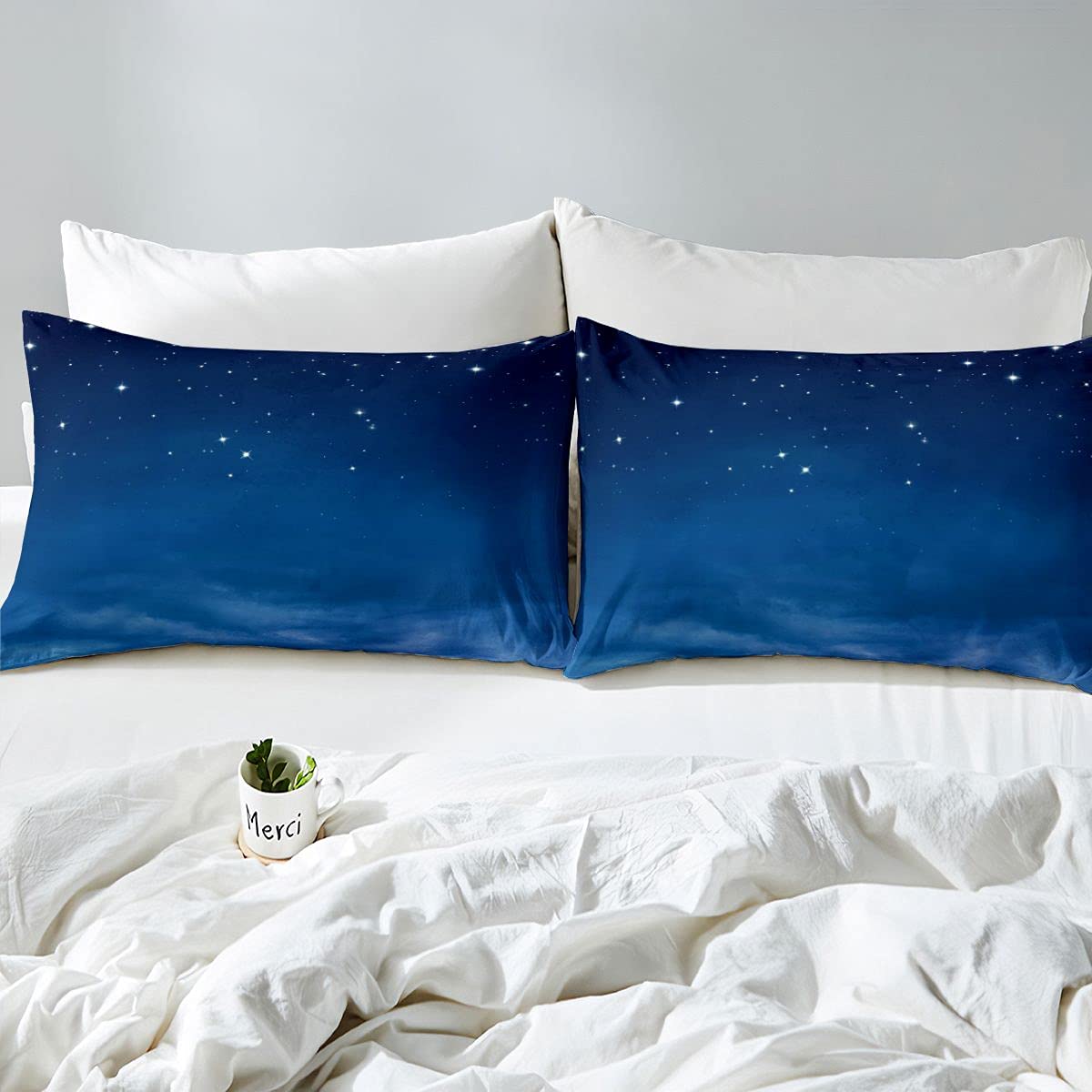 Juego de cama Galaxy Sky lleno de estrellas, ropa de cama y lino para niños, niñas, adolescentes, cielo estrellado, funda de edredón transpirable, ropa de cama azul y lino Super King