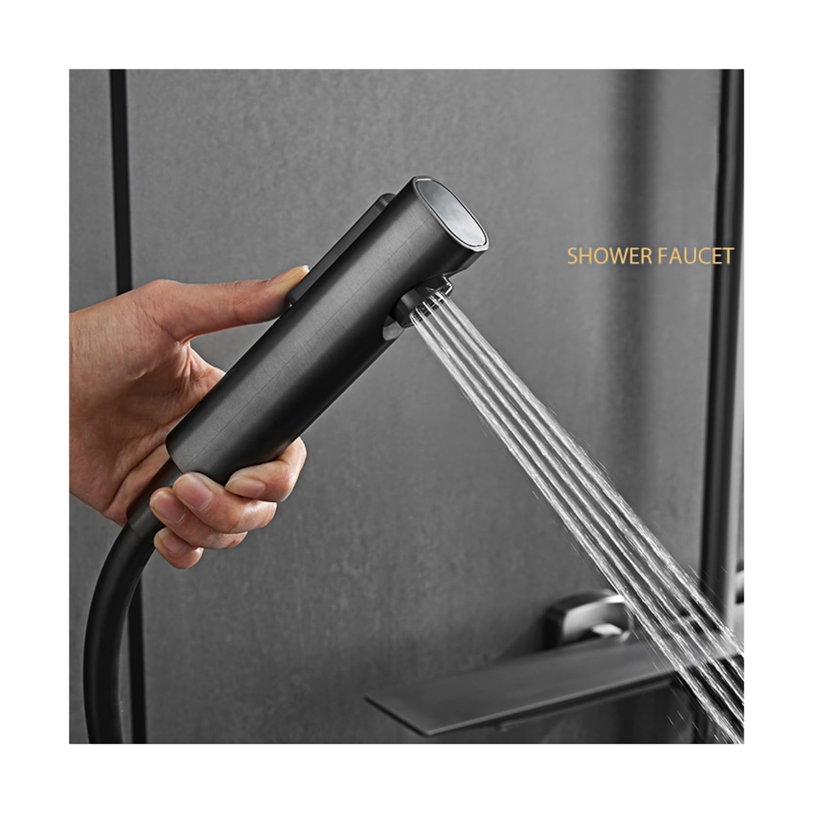 Doccia da Bagno in Ottone Grigio Canna di Fucile di Lusso, Design del Display Digitale, Uscita Acqua a Cascata, Rubinetto Doccia a Doppio Comando Freddo e Caldo(Matte Black)