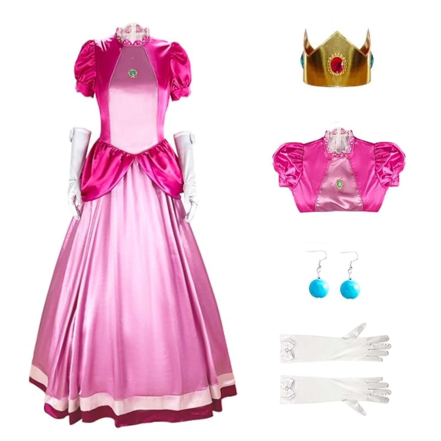 princess costume for women,princess dress with crown earrings gloves adults super brothers cospaly suit