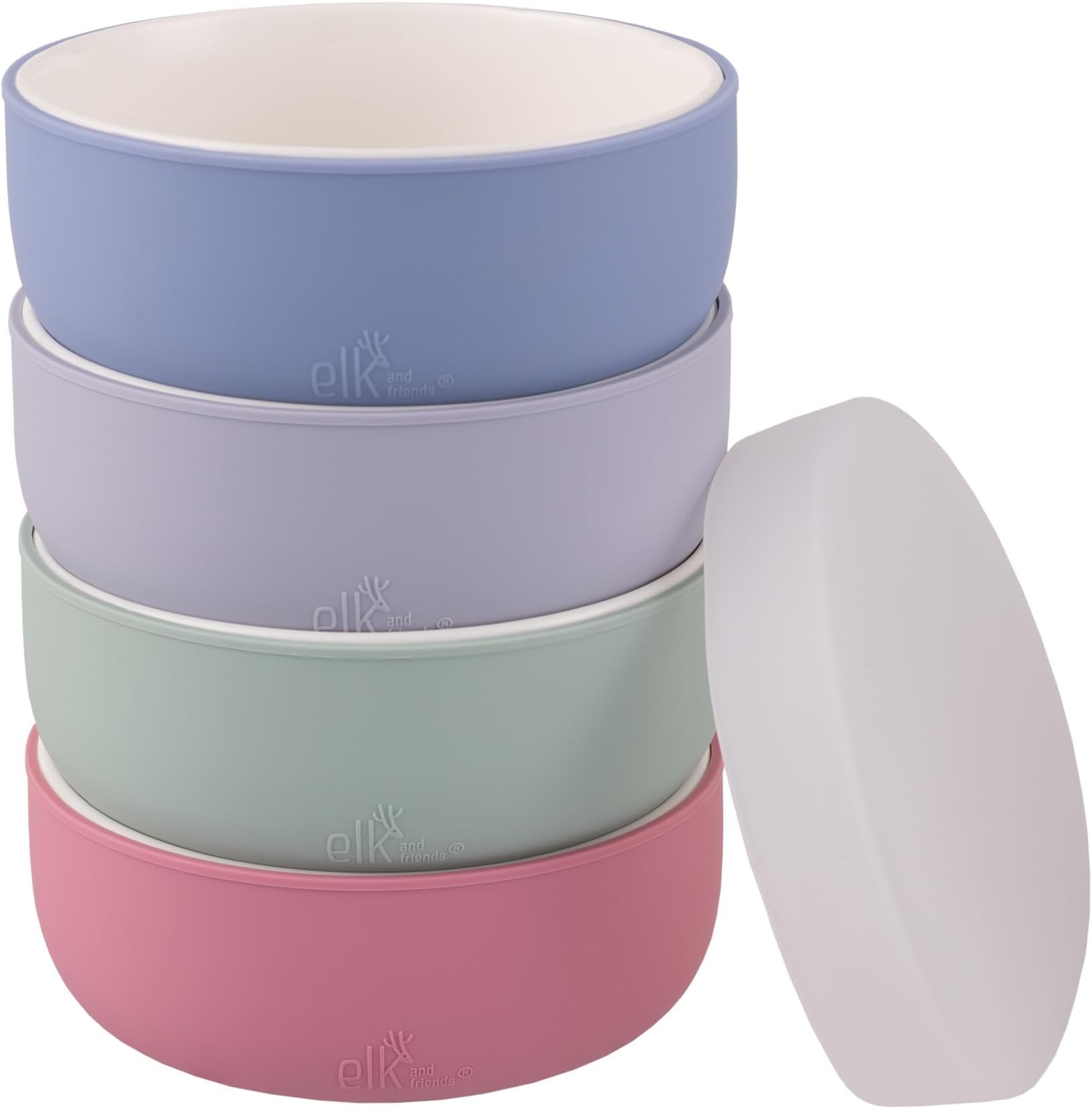 Kids Porcelain Bowls with Silicone Sleeve + Silicone Lid | Kids/Toddler/Baby Feeding | Microwave & Dishwasher Safe | Non slip | Cereal/Soup/Snack Dishes & Dinnerware