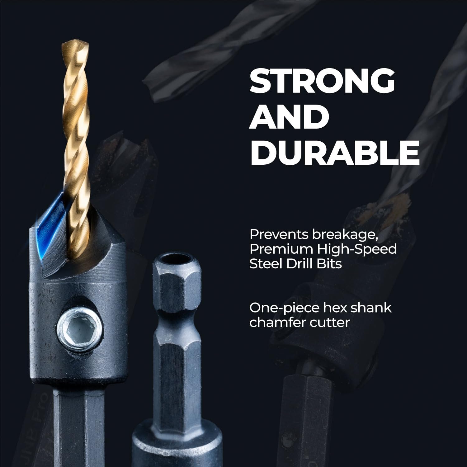 toolant Countersink Drill Bit Set,5Pcs Counter Sink Drill Bit Set for Wood,#4, #6, #8, #10, #12, High-Speed Steel 5 Spare Bits Adjustable for Woodworking and Carpentry, Pilot Screw Hole Set