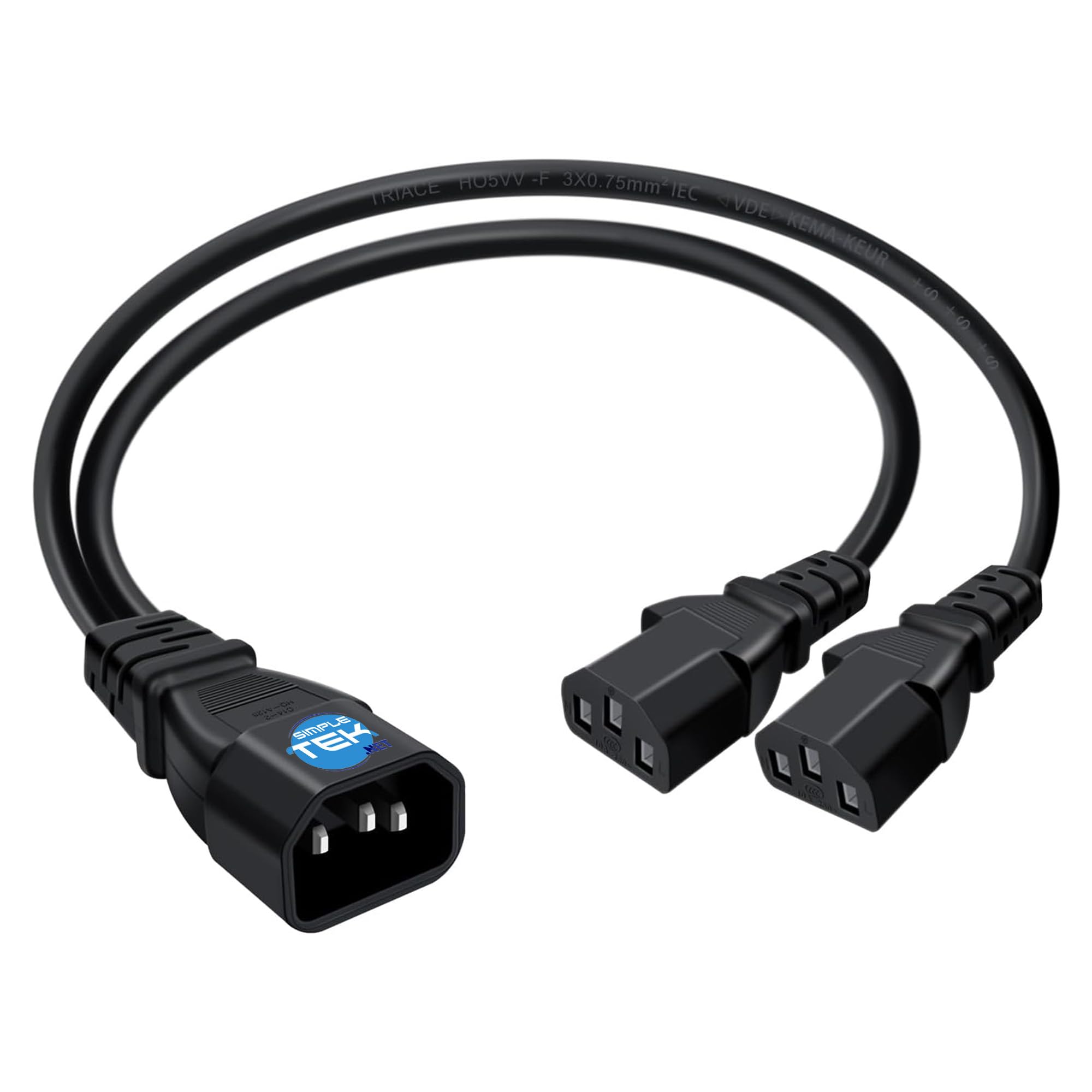 SIMPLETEK Kabel rozdzielacza Y IEC C14 męski na 2 × IEC C13 żeński, długość 30 cm, zasilacz UPS/komputer stacjonarny