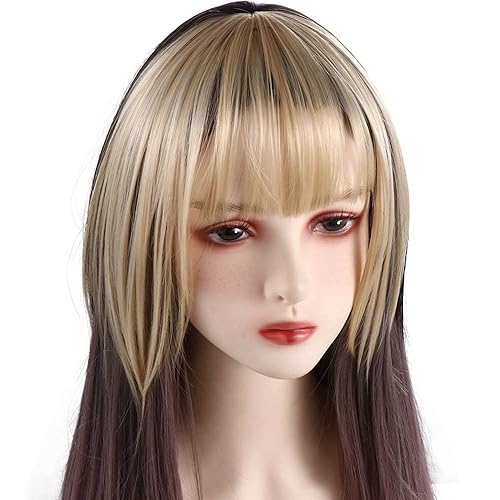 Miniatura 8 de Flequillo de aire de costura de dos colores con clip en el cabello, postizo sintético falso flequillo clip en extensiones de cabello clip en piezas