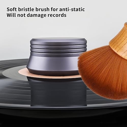 Miniatura 5 de Tertullus Cepillo limpiador de discos de vinilo, fibra fina, antiestático, cepillo de registro de vinilo de madera, LP CD removedor de polvo,