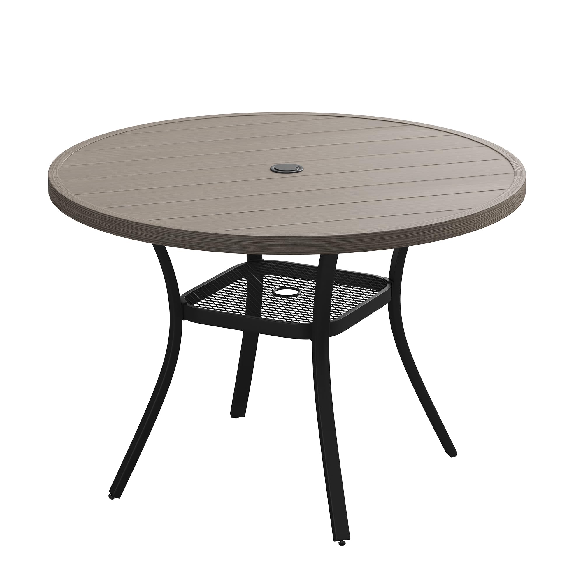 VICLLAX 40.6" Round Patio Table, Outdoor Dining Table for 4 with Umbrella Hole for Garden Lawn Deck Backyard, Antique Grey