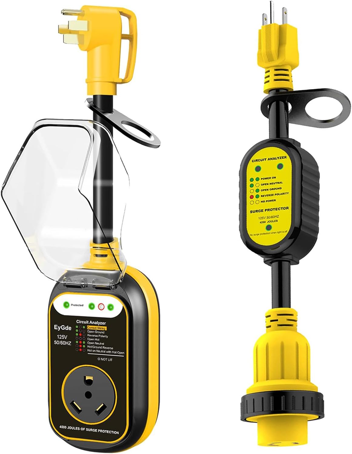 EyGde 50 Amp to 30 Amp RV Adapter with Surge Protector Waterproof - Patented 4500J RV Circuit Analyzer Voltage Protector +30 Amp to 15 Amp 110V RV Adapter with Surge Protector,