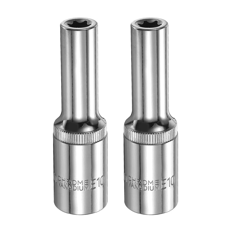 HARFINGTON Soquete E-Torx E10 com encaixe de 12,7 mm (1/2 pol.), 78 mm de comprimento, aço cromo-vanádio, 2 peças