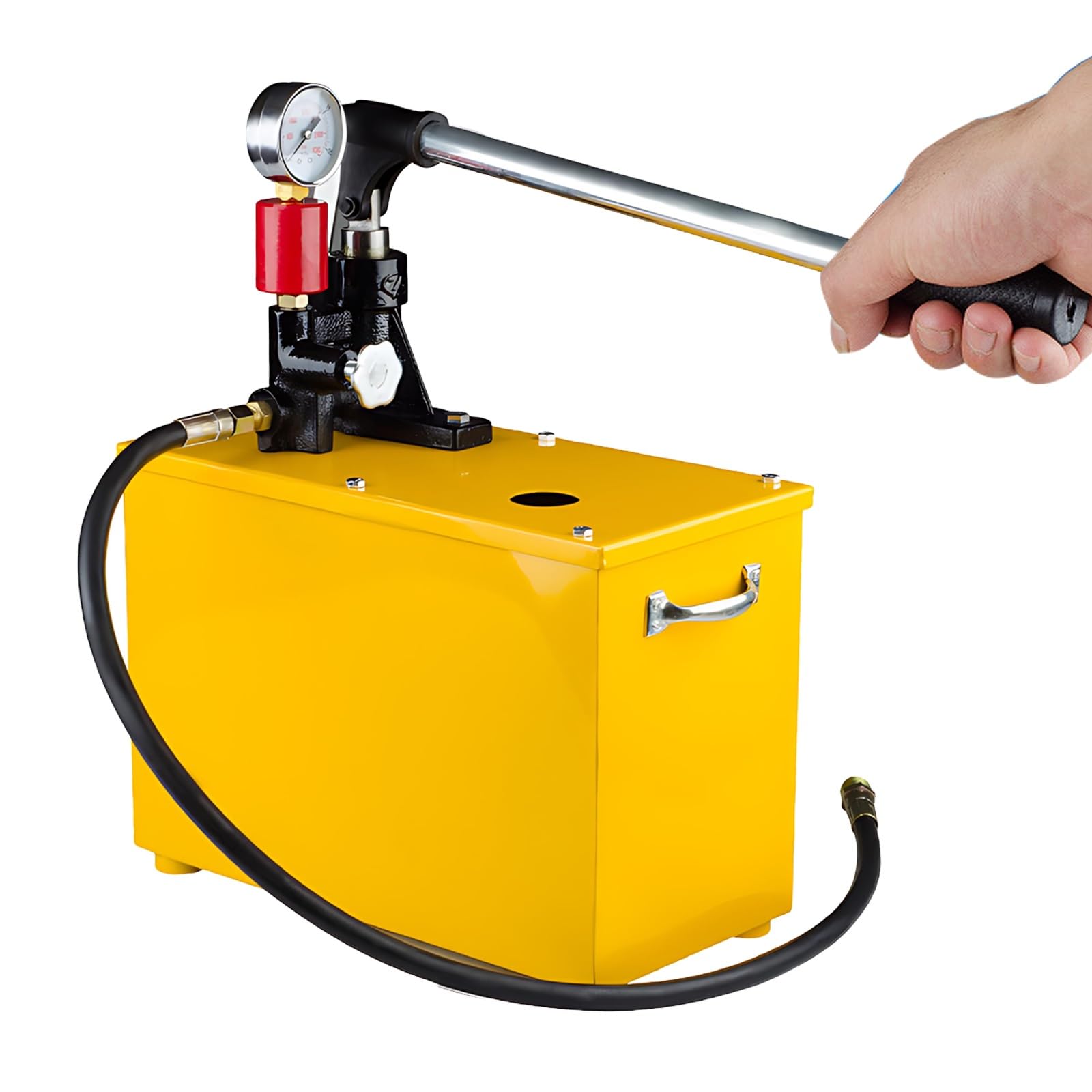 Manuelle Druckprüfpumpe, hydraulische Druckprüfpumpe mit 95 cm Schlauch und 38 cm Griff, Rohrleitungsprüfer mit optionalen halb- oder vollständig geschlossenen Tanks, für Rohrleitungsdrucktests (2,5