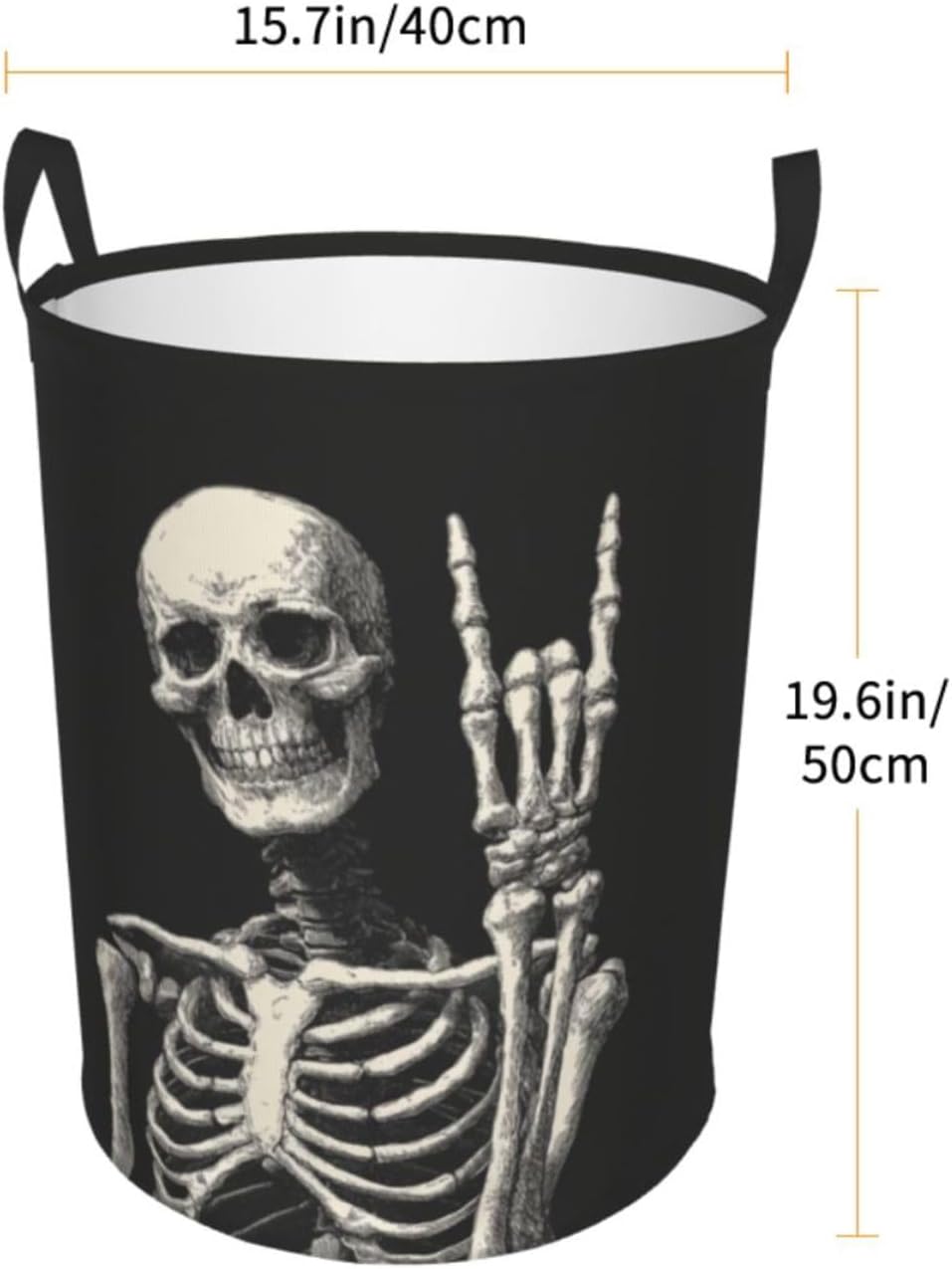 Skull Laundry Basket Foldable Skeleton Laundry Hamper With Handles Waterproof Oxford Cloth Large Clothes Storage Bucket Toy Organizer For Bathroom Bedroom Dormitory Nursery 19.6 x15.7 In