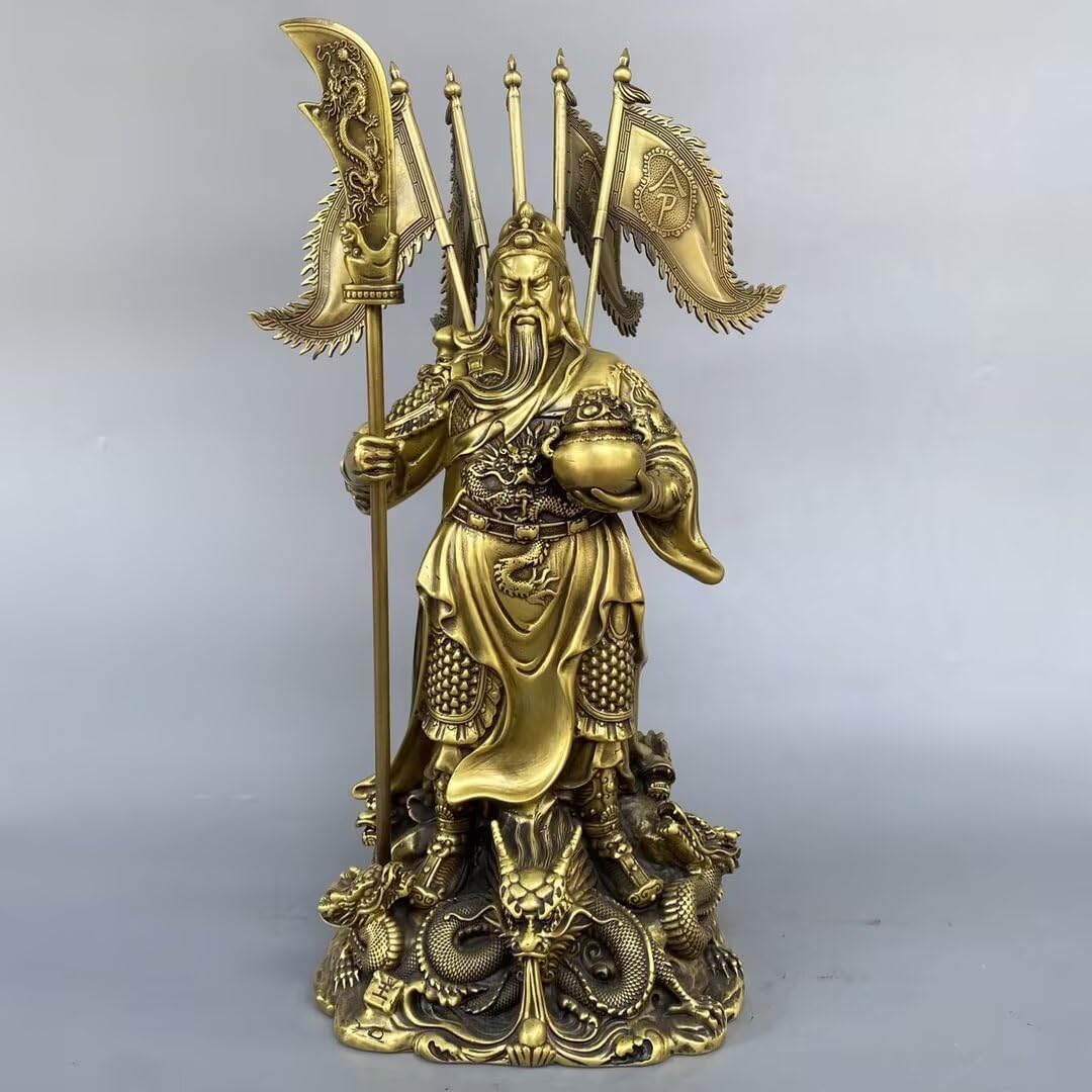 Dytartzx Pure Copper Guan Gong Statue, Handmade Wu CAI Shen (God of Wealth) Sculpture - Feng Shui Lucky Decor for Home Office, Protective Guan Yu Figurine, for Business
