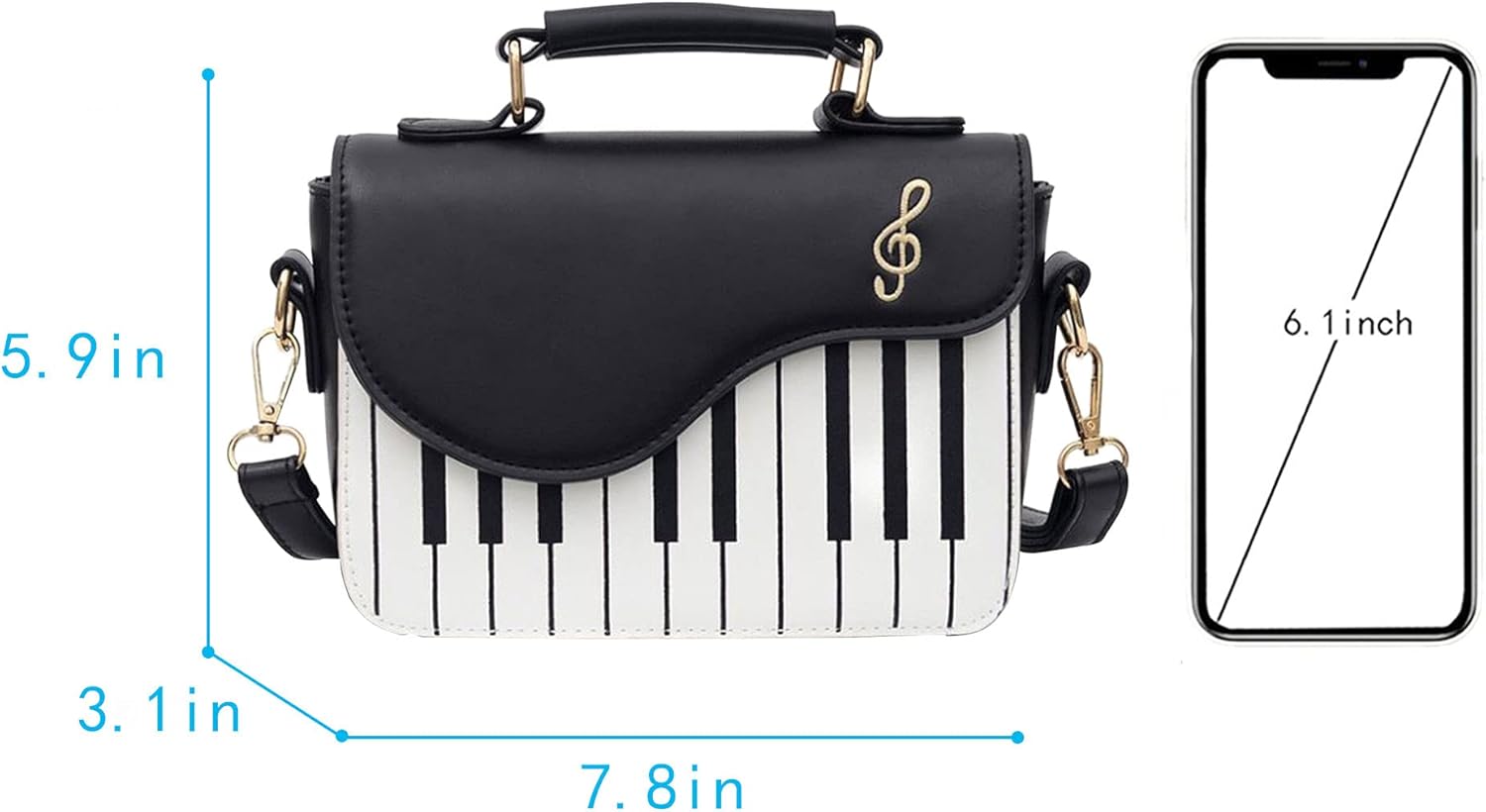 Women Piano Pattern Music Note Top Handle Satchel Mini Size Crossbody Tote Bag Purse - Image 4