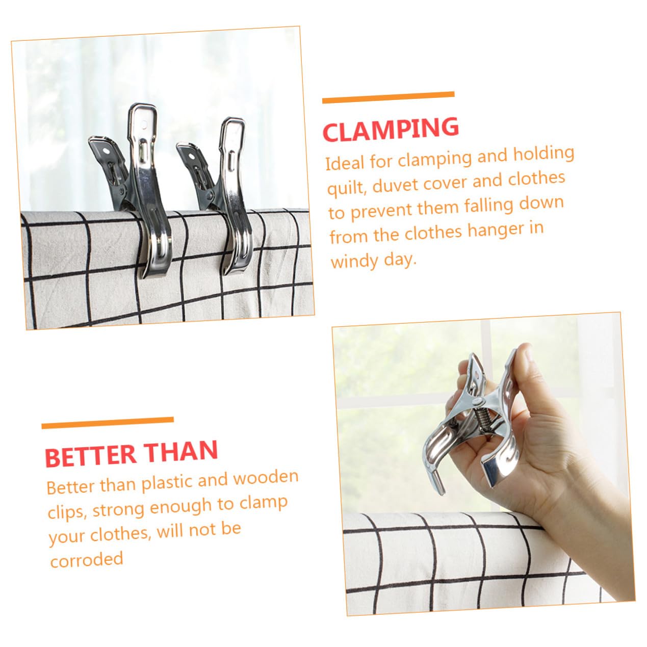 12 Piezas Pinzas de Ropa Grandes de Acero Inoxidable Clips Fuertes y Antideslizantes para Edredones y Ropa Resistentes al Viento para Secado Casa Multifuncionales para Calcetines