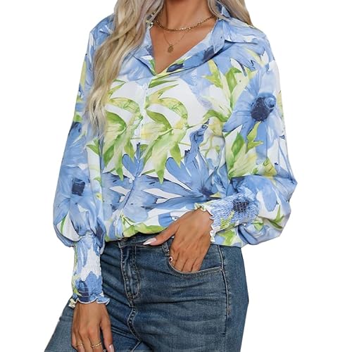 Mincib Women's Floral Print Blouse Long Sleeve Button Down Shirts
