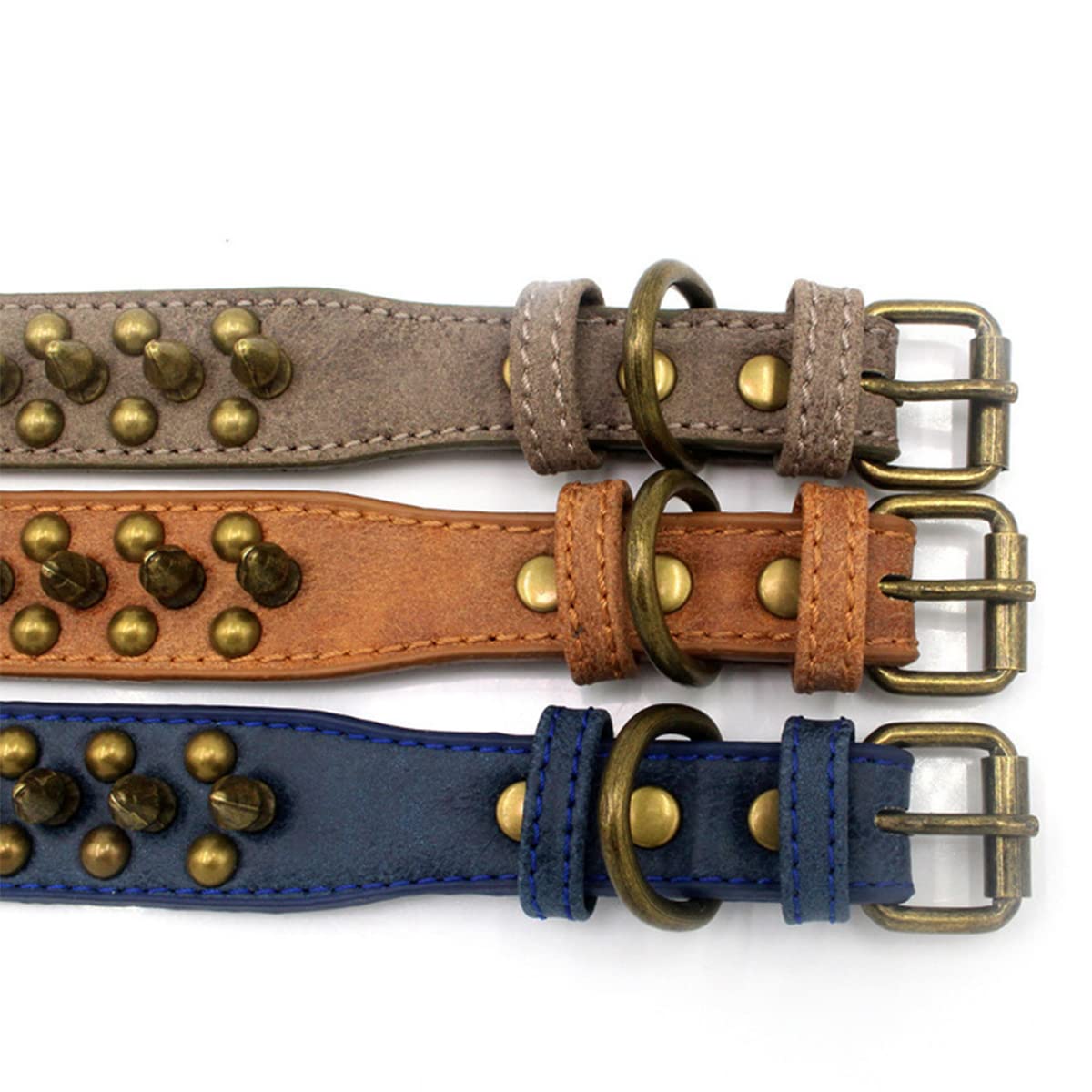 Collar De Cuero Genuino Con Taches Para Perros - Ajustable Para Pitbull, Boxer O Pastor Alemán