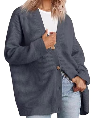 Women's Cardigan Casual Sweater Oversized Long Sleeve V-Neck Button Cardigan